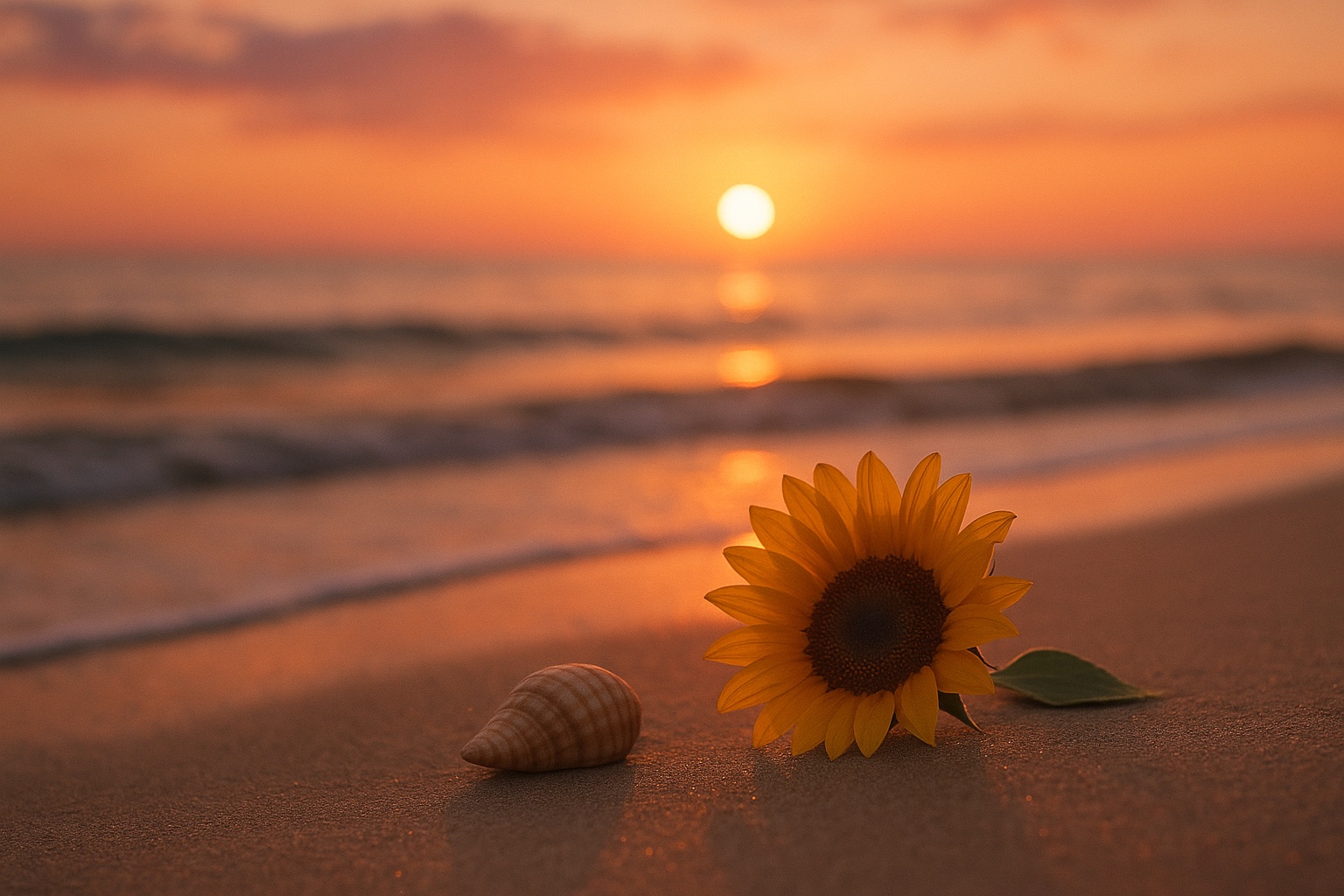 A tranquil beach at sunset